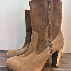 UGG Brown Heeled Boots with Stacked Wooden Heel